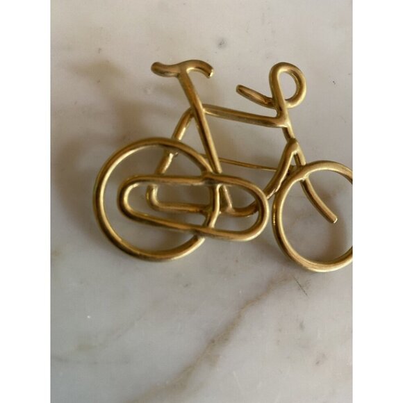 Vintage Retro Geometric Gold Tone Metal Wire Bicycle Bike Pin Brooch - Picture 2 of 4